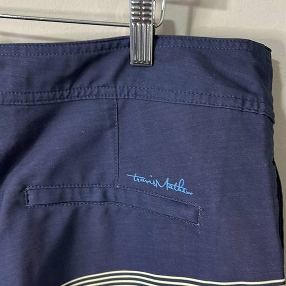 Travis Mathew Brilliance Shorts Blue Yellow Stripe Boardshorts Swim Sz 36 - Picture 7 of 10
